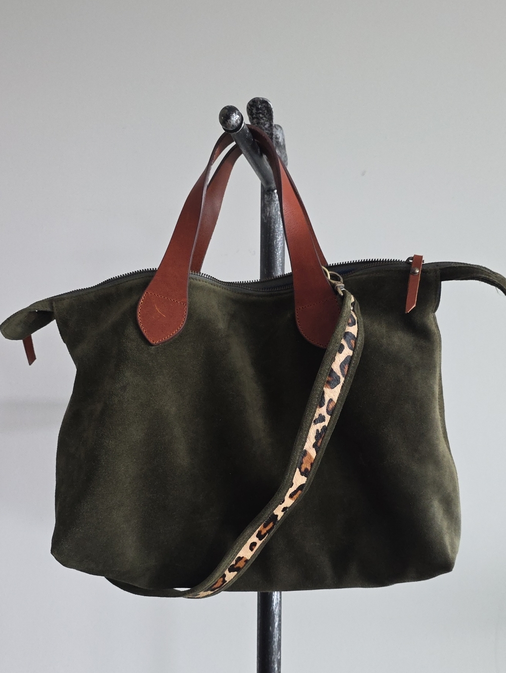 Dark Olive Green Suede Tote Bag - Picture 6 of 16